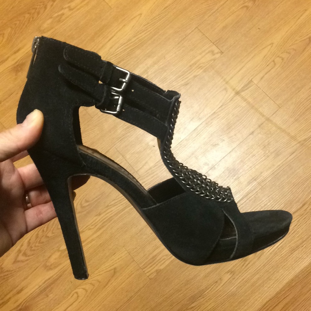 Black suede chain heels by Dolce Vita